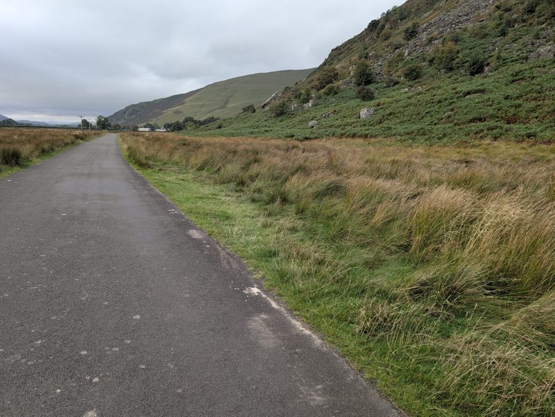 The straight lane below Carrock Fell with a grass verge